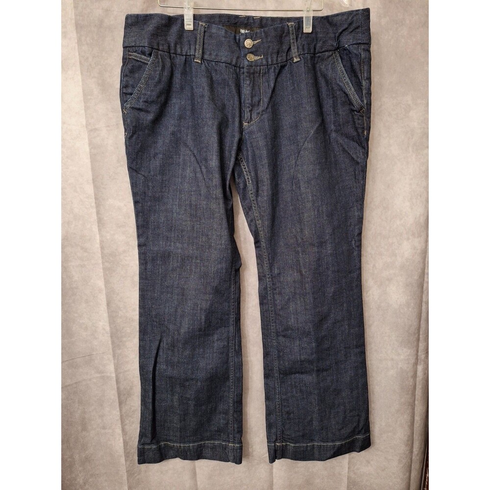 Women's Mid Rise Y2K Denim Wide Leg Trousers Womens Plus‎ Sz 18 Dark Wash READ